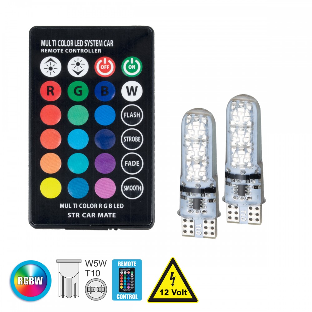 GloboStar® 81062 ΣΕΤ 2 Λάμπές Αυτοκινήτου T10 W5W LED 6 SMD 5050 2.5W 300lm 360° DC 12V IP20 με Ασύρματο Χειριστήριο IR RGBW - 81062 GloboStar® 81062 ΣΕΤ 2 Λάμπές Αυτοκινήτου T10 W5W LED 6 SMD 5050 2.5W 300lm 360° DC 12V IP20 με Ασύρματο Χειριστήριο IR RGBW - 81062