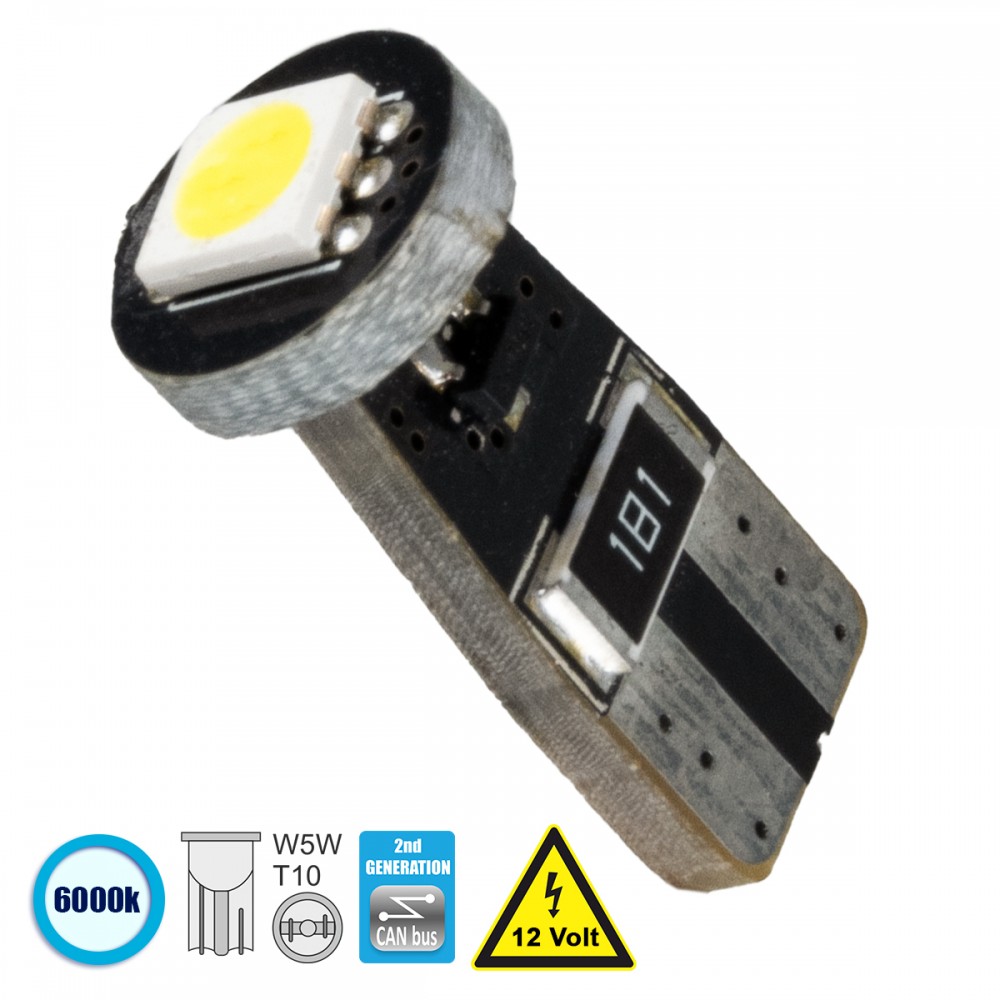 GloboStar® 81080 Λάμπα Αυτοκίνητου T10 W5W 2rd Generation Can-Bus Series LED 1 SMD 5050 1.2W 150lm 120° DC 12V IP20 Ψυχρό Λευκό 6000K - 81080 GloboStar® 81080 Λάμπα Αυτοκίνητου T10 W5W 2rd Generation Can-Bus Series LED 1 SMD 5050 1.2W 150lm 120° DC 12V IP20 Ψυχρό Λευκό 6000K - 81080