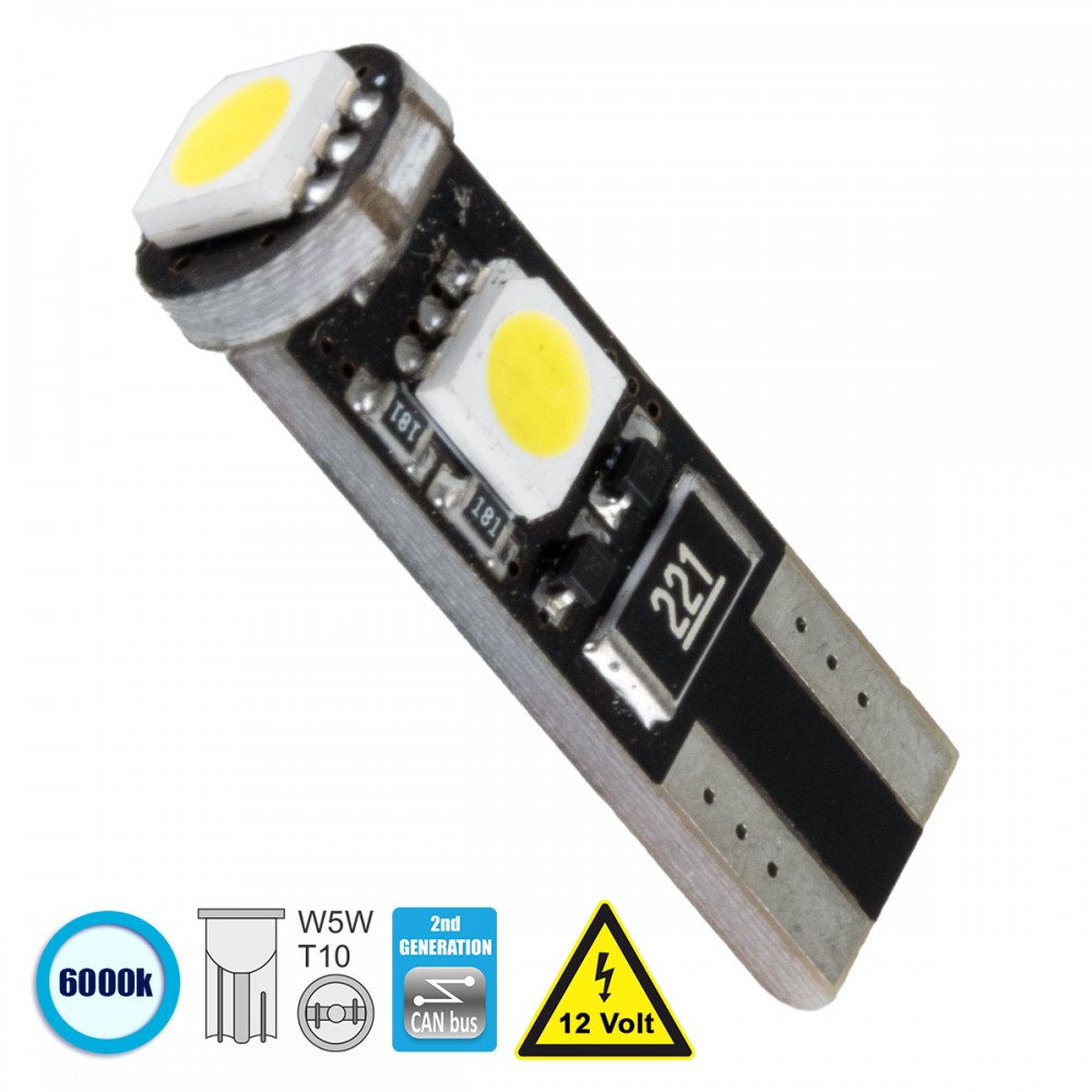 GloboStar® 81088 Λάμπα Αυτοκίνητου T10 W5W 2rd Generation Can-Bus Series LED 3 SMD 5050 2W 300lm 360° DC 12V IP20 Ψυχρό Λευκό 6000K - 81088 GloboStar® 81088 Λάμπα Αυτοκίνητου T10 W5W 2rd Generation Can-Bus Series LED 3 SMD 5050 2W 300lm 360° DC 12V IP20 Ψυχρό Λευκό 6000K - 81088