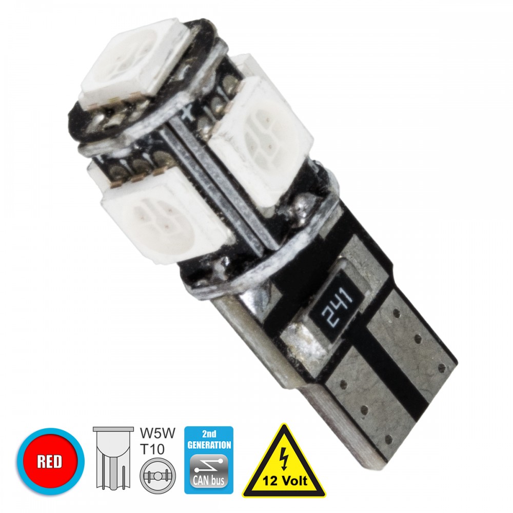 GloboStar® 81091 Λάμπα Αυτοκίνητου T10 W5W 2rd Generation Can-Bus Series LED 5 SMD 5050 2.8W 336lm 360° DC 12V IP20 Κόκκινο - 81091 GloboStar® 81091 Λάμπα Αυτοκίνητου T10 W5W 2rd Generation Can-Bus Series LED 5 SMD 5050 2.8W 336lm 360° DC 12V IP20 Κόκκινο - 81091