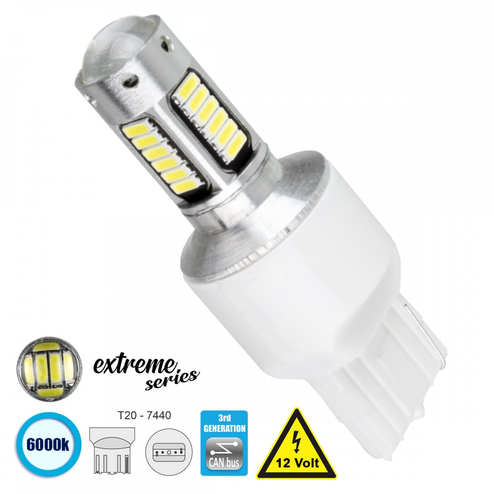 GloboStar® 81147 Λάμπα Αυτοκίνητου T20 - 7440 - W21W 3rd Generation Can-Bus Extreme Series LED 30 SMD 4014 6W 900lm 360° DC 12V IP20 Ψυχρό Λευκό 6000K - 81147 GloboStar® 81147 Λάμπα Αυτοκίνητου T20 - 7440 - W21W 3rd Generation Can-Bus Extreme Series LED 30 SMD 4014 6W 900lm 360° DC 12V IP20 Ψυχρό Λευκό 6000K - 81147