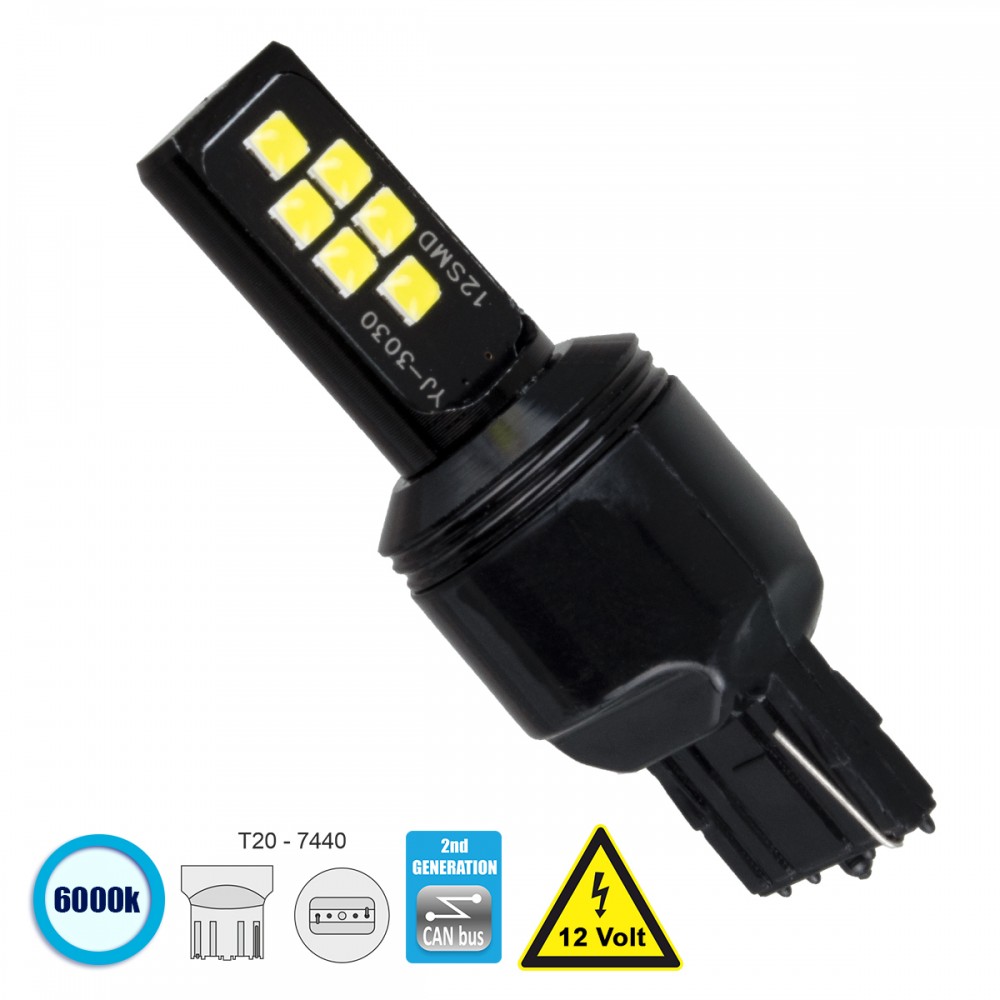 GloboStar® 81157 Λάμπα Αυτοκίνητου T20 - 7440 - W21W 2nd Generation Can-Bus Series LED 12 SMD 3030 8W 1200lm 360° DC 12V IP20 Ψυχρό Λευκό 6000K - 81157 GloboStar® 81157 Λάμπα Αυτοκίνητου T20 - 7440 - W21W 2nd Generation Can-Bus Series LED 12 SMD 3030 8W 1200lm 360° DC 12V IP20 Ψυχρό Λευκό 6000K - 81157