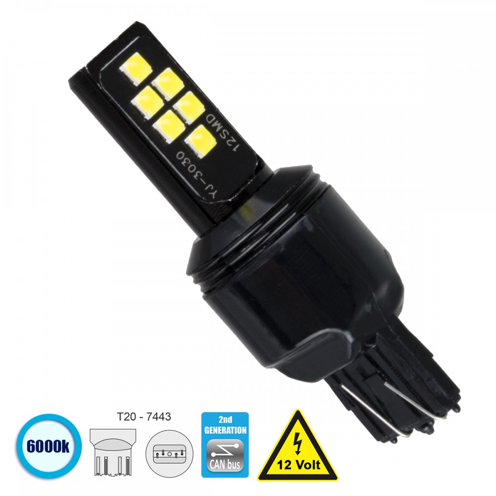 GloboStar® 81159 Λάμπα Αυτοκίνητου T20 - 7443 - W21/5W 2nd Generation Can-Bus Series LED 12 SMD 3030 8W 1200lm 360° DC 12V IP20 Ψυχρό Λευκό 6000K - 81159 GloboStar® 81159 Λάμπα Αυτοκίνητου T20 - 7443 - W21/5W 2nd Generation Can-Bus Series LED 12 SMD 3030 8W 1200lm 360° DC 12V IP20 Ψυχρό Λευκό 6000K - 81159