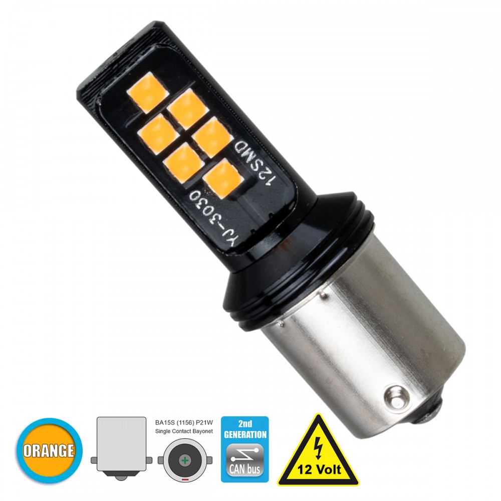 GloboStar® 81245 Λάμπα Αυτοκίνητου 1156 - BA15S - P21W 2nd Generation Can-Bus Series LED 12 SMD 3030 8W 960lm 360° DC 12V IP20 Πορτοκαλί - 81245 GloboStar® 81245 Λάμπα Αυτοκίνητου 1156 - BA15S - P21W 2nd Generation Can-Bus Series LED 12 SMD 3030 8W 960lm 360° DC 12V IP20 Πορτοκαλί - 81245