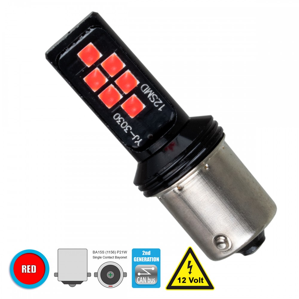 GloboStar® 81246 Λάμπα Αυτοκίνητου 1156 - BA15S - P21W 2nd Generation Can-Bus Series LED 12 SMD 3030 8W 960lm 360° DC 12V IP20 Κόκκινο - 81246 GloboStar® 81246 Λάμπα Αυτοκίνητου 1156 - BA15S - P21W 2nd Generation Can-Bus Series LED 12 SMD 3030 8W 960lm 360° DC 12V IP20 Κόκκινο - 81246