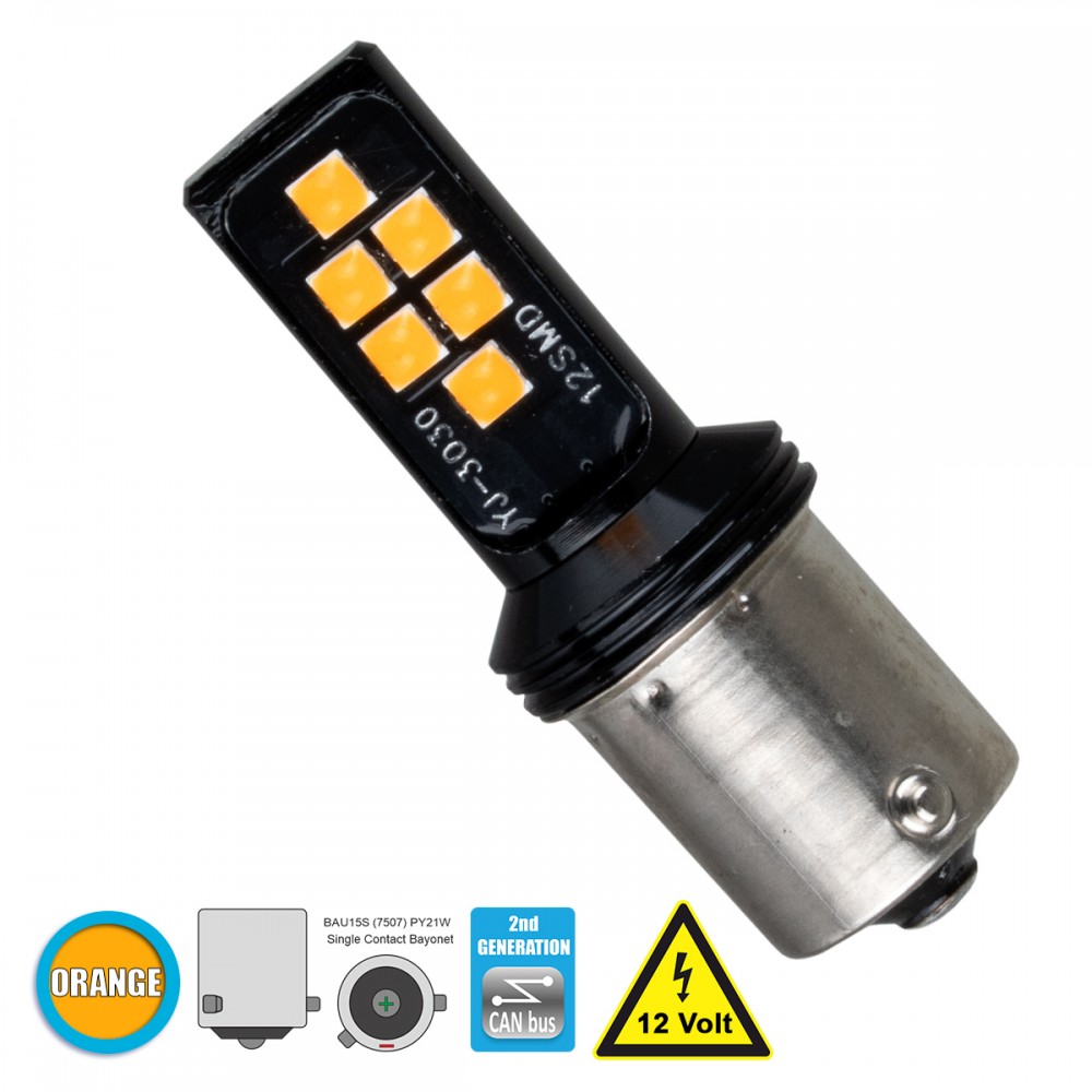 GloboStar® 81247 Λάμπα Αυτοκίνητου 7507 - BAU15S - PY21W 2nd Generation Can-Bus Series LED 12 SMD 3030 8W 960lm 360° DC 12V IP20 Πορτοκαλί - 81247 GloboStar® 81247 Λάμπα Αυτοκίνητου 7507 - BAU15S - PY21W 2nd Generation Can-Bus Series LED 12 SMD 3030 8W 960lm 360° DC 12V IP20 Πορτοκαλί - 81247