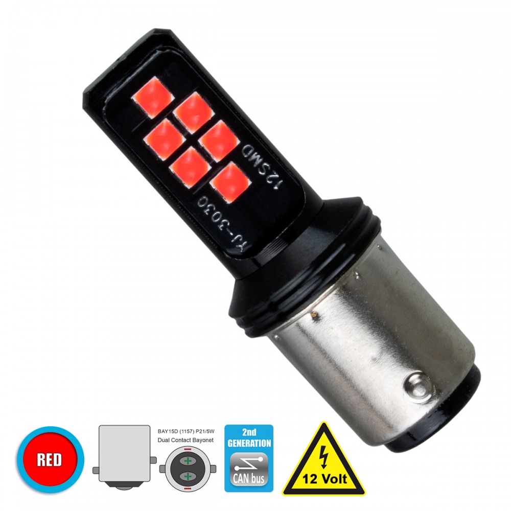 GloboStar® 81249 Λάμπα Αυτοκίνητου 1157 - BAY15D - P21/5W 2nd Generation Can-Bus Series LED 12 SMD 3030 8W 960lm 360° DC 12V IP20 Κόκκινο - 81249 GloboStar® 81249 Λάμπα Αυτοκίνητου 1157 - BAY15D - P21/5W 2nd Generation Can-Bus Series LED 12 SMD 3030 8W 960lm 360° DC 12V IP20 Κόκκινο - 81249