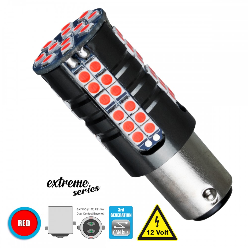 GloboStar® 81255 Λάμπα Αυτοκίνητου 1157 - BAY15D - P21/5W 3rd Generation Can-Bus Extreme Series LED 66 SMD 3030 15W 1800lm 360° DC 12V IP20 Κόκκινο - 81255 GloboStar® 81255 Λάμπα Αυτοκίνητου 1157 - BAY15D - P21/5W 3rd Generation Can-Bus Extreme Series LED 66 SMD 3030 15W 1800lm 360° DC 12V IP20 Κόκκινο - 81255