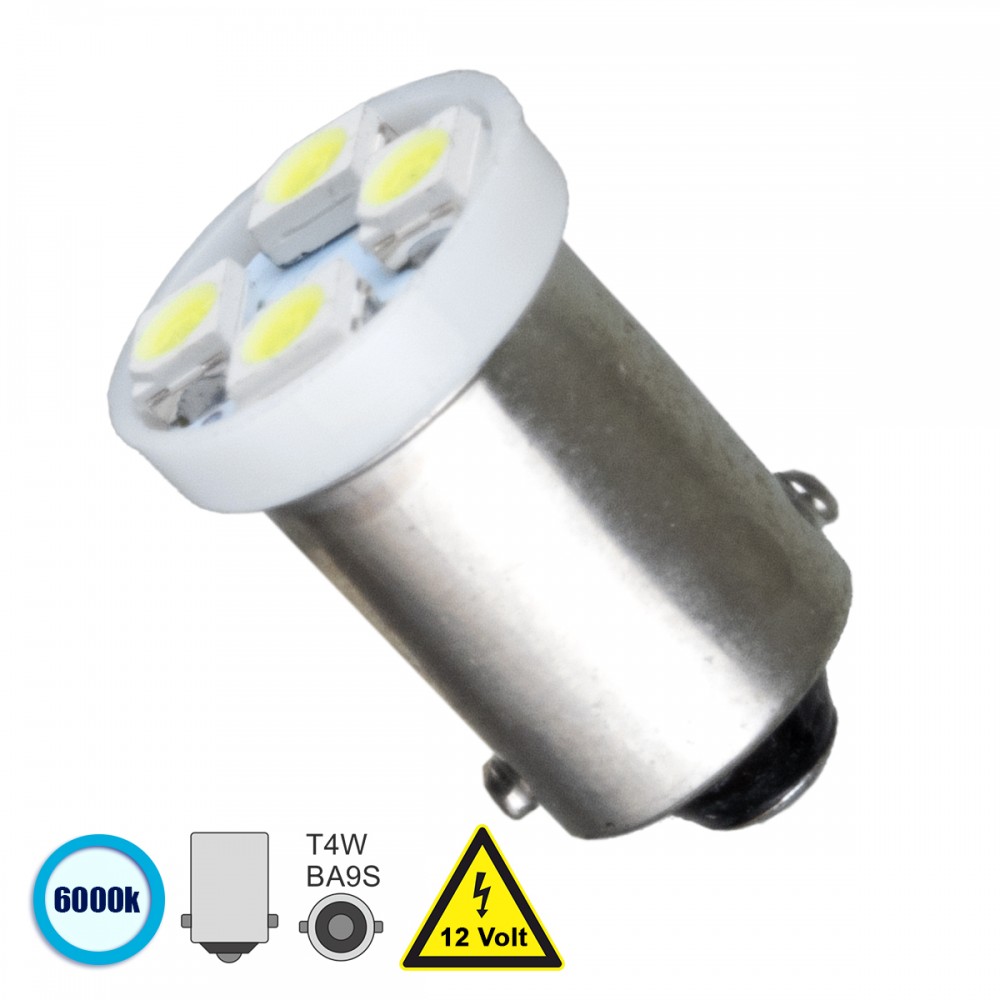 GloboStar® 81283 Λάμπα Αυτοκίνητου BA9S - T4W LED 4 SMD 1210 0.8W 160lm 120° DC 12V IP20 Ψυχρό Λευκό 6000K - 81283 GloboStar® 81283 Λάμπα Αυτοκίνητου BA9S - T4W LED 4 SMD 1210 0.8W 160lm 120° DC 12V IP20 Ψυχρό Λευκό 6000K - 81283