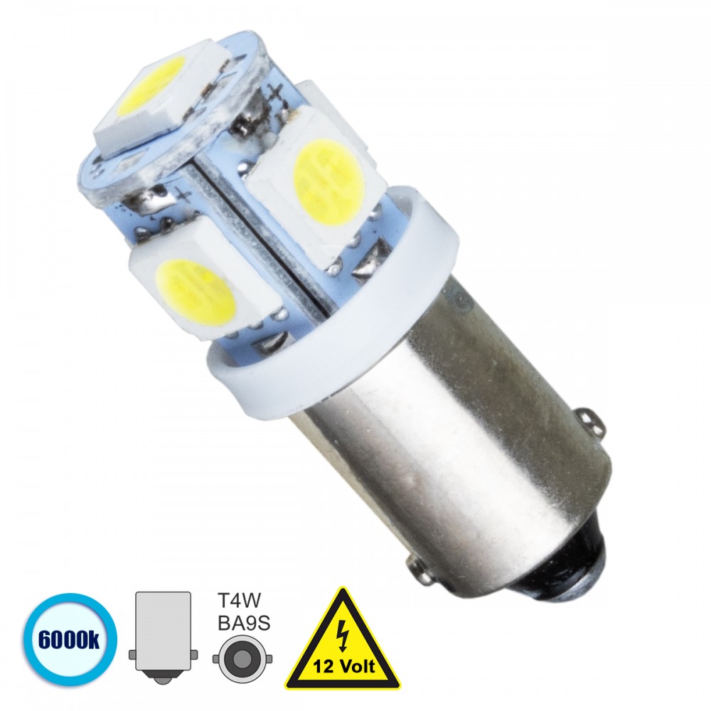 GloboStar® 81284 Λάμπα Αυτοκίνητου BA9S - T4W LED 5 SMD 5050 2W 300lm 360° DC 12V IP20 Ψυχρό Λευκό 6000K - 81284 GloboStar® 81284 Λάμπα Αυτοκίνητου BA9S - T4W LED 5 SMD 5050 2W 300lm 360° DC 12V IP20 Ψυχρό Λευκό 6000K - 81284
