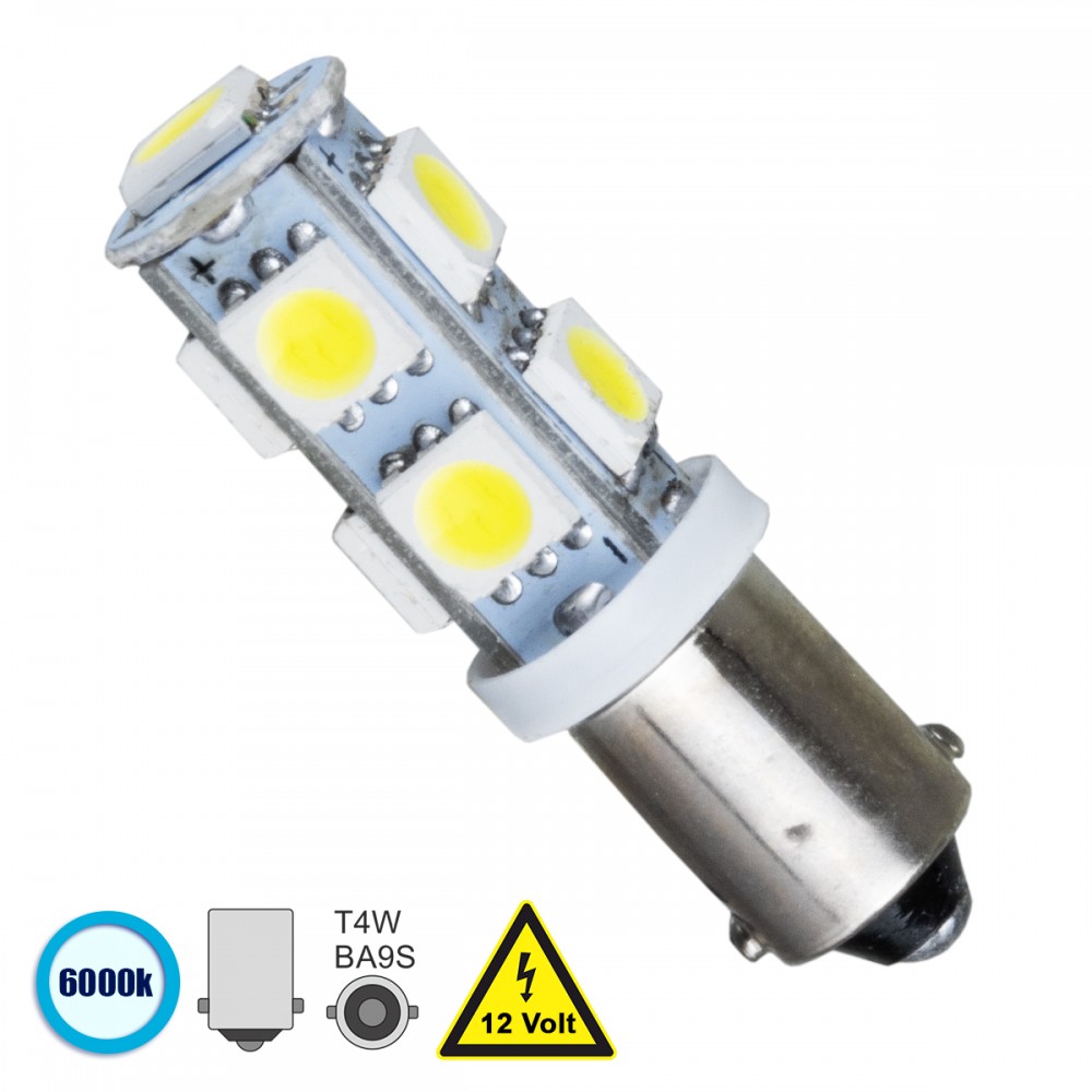 GloboStar® 81285 Λάμπα Αυτοκίνητου BA9S - T4W LED 9 SMD 5050 3W 450lm 360° DC 12V IP20 Ψυχρό Λευκό 6000K - 81285 GloboStar® 81285 Λάμπα Αυτοκίνητου BA9S - T4W LED 9 SMD 5050 3W 450lm 360° DC 12V IP20 Ψυχρό Λευκό 6000K - 81285