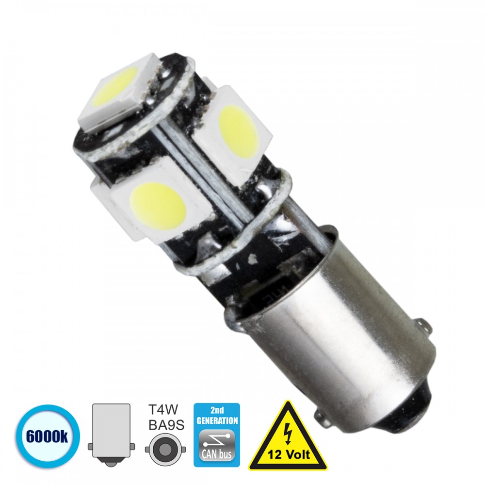 GloboStar® 81288 Λάμπα Αυτοκίνητου BA9S - T4W 2nd Generation Can-Bus Series LED 5 SMD 5050 2W 300lm 360° DC 12V IP20 Ψυχρό Λευκό 6000K - 81288 GloboStar® 81288 Λάμπα Αυτοκίνητου BA9S - T4W 2nd Generation Can-Bus Series LED 5 SMD 5050 2W 300lm 360° DC 12V IP20 Ψυχρό Λευκό 6000K - 81288