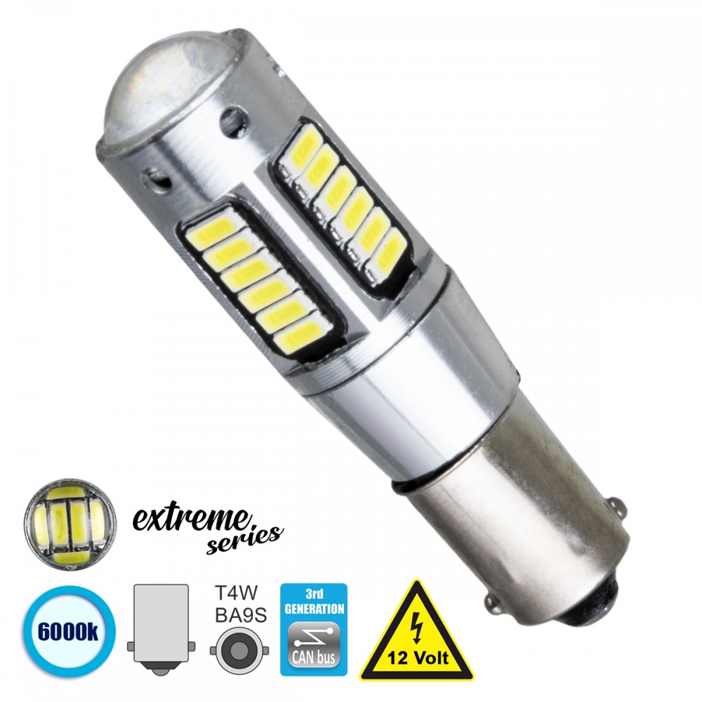 GloboStar® 81291 Λάμπα Αυτοκίνητου BA9S - T4W 3rd Generation Can-Bus Extreme Series LED 30 SMD 4014 6W 900lm 360° DC 12V IP20 Ψυχρό Λευκό 6000K - 81291 GloboStar® 81291 Λάμπα Αυτοκίνητου BA9S - T4W 3rd Generation Can-Bus Extreme Series LED 30 SMD 4014 6W 900lm 360° DC 12V IP20 Ψυχρό Λευκό 6000K - 81291