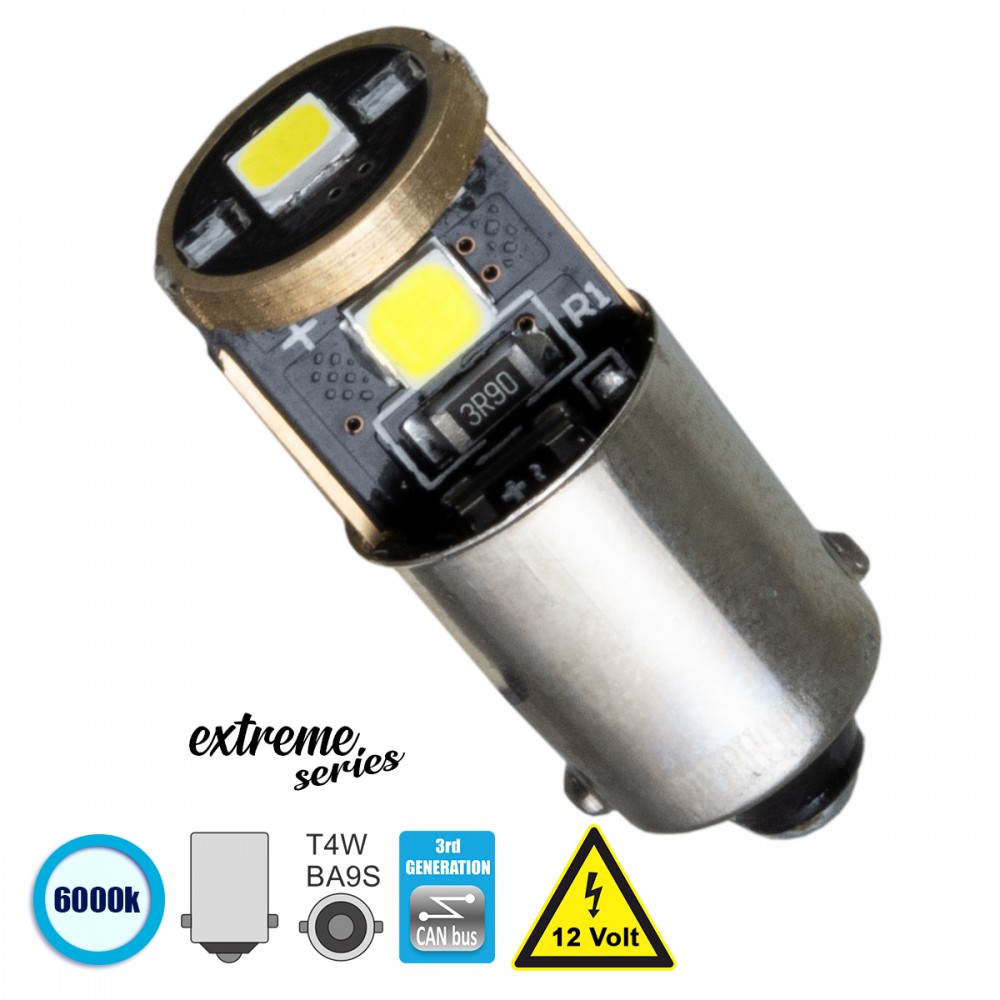 GloboStar® 81290 Λάμπα Αυτοκίνητου BA9S - T4W 3rd Generation Can-Bus Extreme Series LED 3 SMD 3030 3W 450lm 360° DC 12V IP20 Ψυχρό Λευκό 6000K - 81290 GloboStar® 81290 Λάμπα Αυτοκίνητου BA9S - T4W 3rd Generation Can-Bus Extreme Series LED 3 SMD 3030 3W 450lm 360° DC 12V IP20 Ψυχρό Λευκό 6000K - 81290