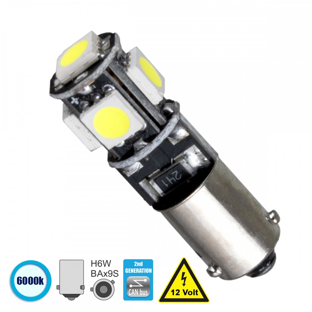 GloboStar® 81297 Λάμπα Αυτοκίνητου BAx9S - H6W 2nd Generation Can-Bus Series LED 5 SMD 5050 2W 300lm 360° DC 12V IP20 Ψυχρό Λευκό 6000K - 81297 GloboStar® 81297 Λάμπα Αυτοκίνητου BAx9S - H6W 2nd Generation Can-Bus Series LED 5 SMD 5050 2W 300lm 360° DC 12V IP20 Ψυχρό Λευκό 6000K - 81297