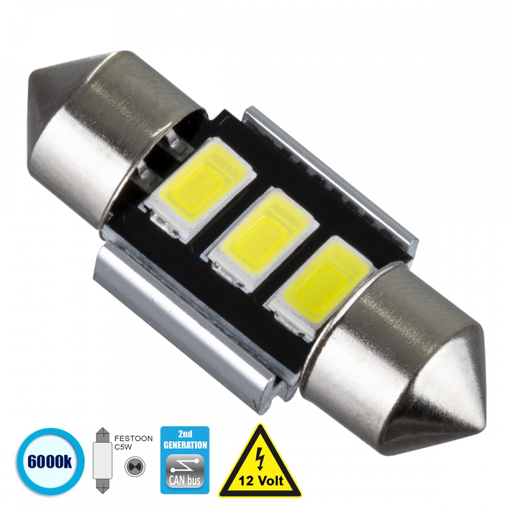 GloboStar® 81309 Λάμπα Αυτοκίνητου 31mm FESTOON - C5W 2nd Generation Can-Bus Series LED 3 SMD 5630 2W 300lm 120° DC 12V IP20 Ψυχρό Λευκό 6000K - 81309 GloboStar® 81309 Λάμπα Αυτοκίνητου 31mm FESTOON - C5W 2nd Generation Can-Bus Series LED 3 SMD 5630 2W 300lm 120° DC 12V IP20 Ψυχρό Λευκό 6000K - 81309