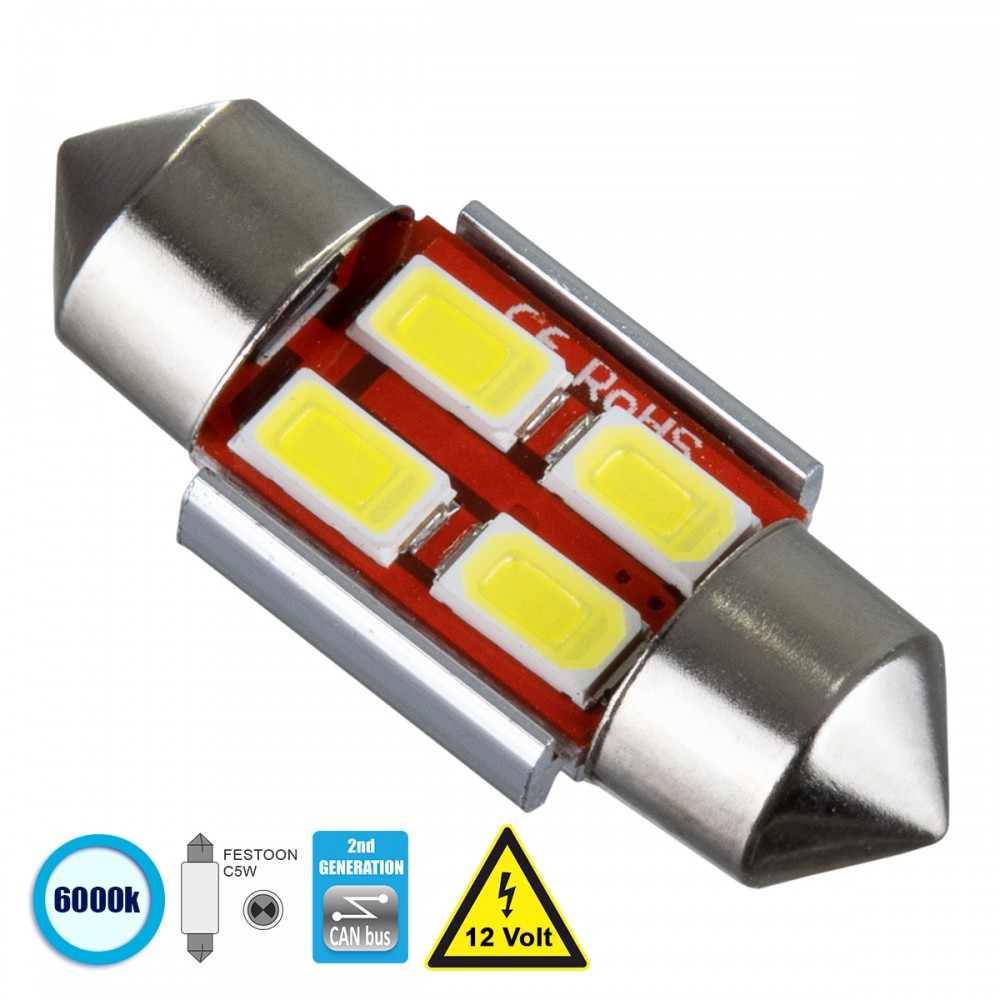 GloboStar® 81310 Λάμπα Αυτοκίνητου 31mm FESTOON - C5W 2nd Generation Can-Bus Series LED 4 SMD 5630 3W 450lm 120° DC 12V IP20 Ψυχρό Λευκό 6000K - 81310 GloboStar® 81310 Λάμπα Αυτοκίνητου 31mm FESTOON - C5W 2nd Generation Can-Bus Series LED 4 SMD 5630 3W 450lm 120° DC 12V IP20 Ψυχρό Λευκό 6000K - 81310