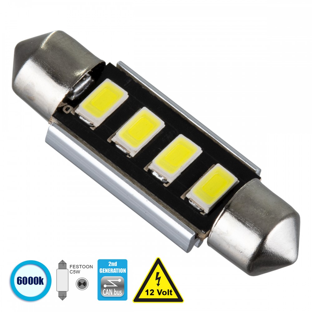 GloboStar® 81315 Λάμπα Αυτοκίνητου 39mm FESTOON - C5W 2nd Generation Can-Bus Series LED 4 SMD 5630 3W 450lm 120° DC 12V IP20 Ψυχρό Λευκό 6000K - 81315 GloboStar® 81315 Λάμπα Αυτοκίνητου 39mm FESTOON - C5W 2nd Generation Can-Bus Series LED 4 SMD 5630 3W 450lm 120° DC 12V IP20 Ψυχρό Λευκό 6000K - 81315