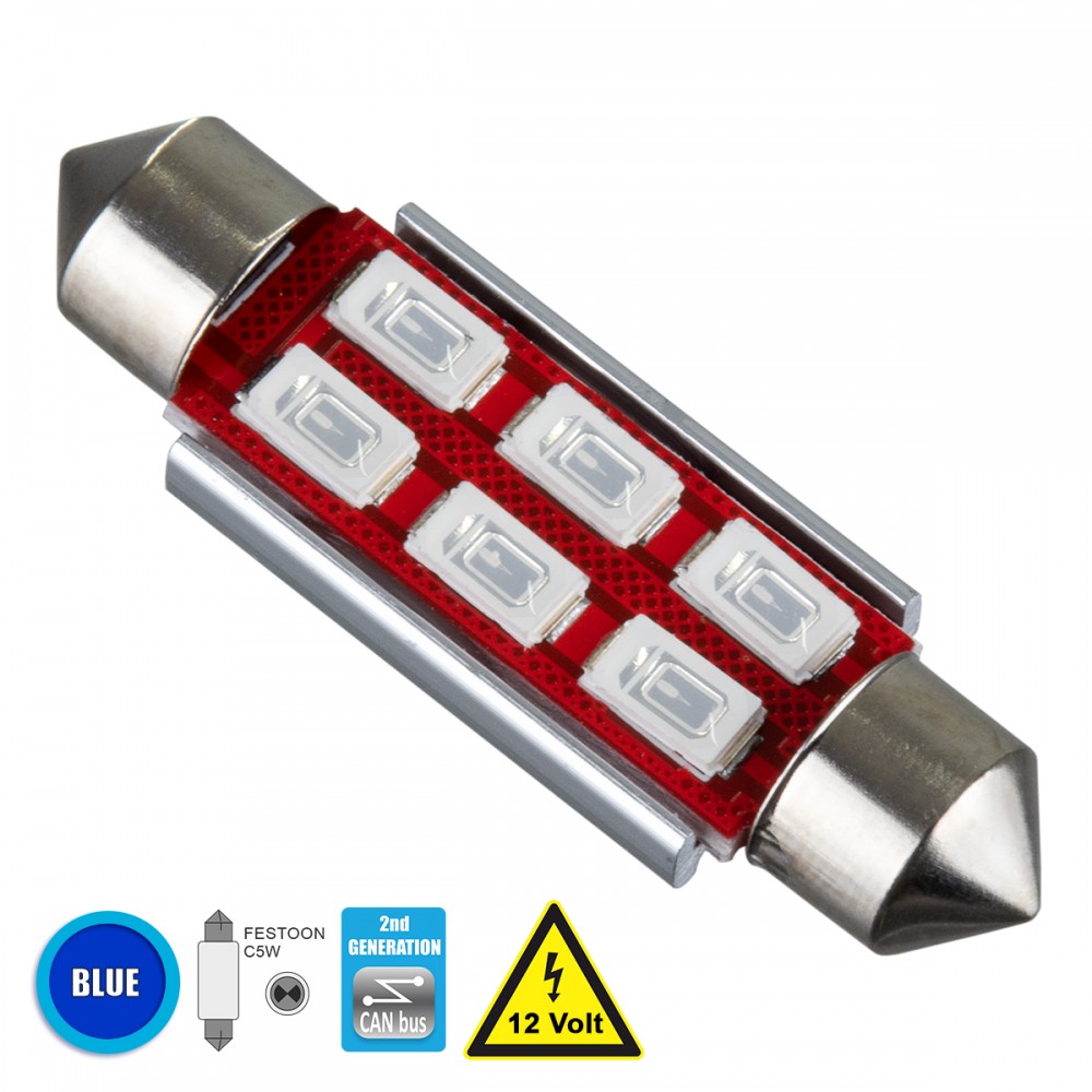 GloboStar® 81323 Λάμπα Αυτοκίνητου 42mm FESTOON - C5W 2nd Generation Can-Bus Series LED 6 SMD 5630 4W 480lm 120° DC 12V IP20 Μπλε - 81323 GloboStar® 81323 Λάμπα Αυτοκίνητου 42mm FESTOON - C5W 2nd Generation Can-Bus Series LED 6 SMD 5630 4W 480lm 120° DC 12V IP20 Μπλε - 81323