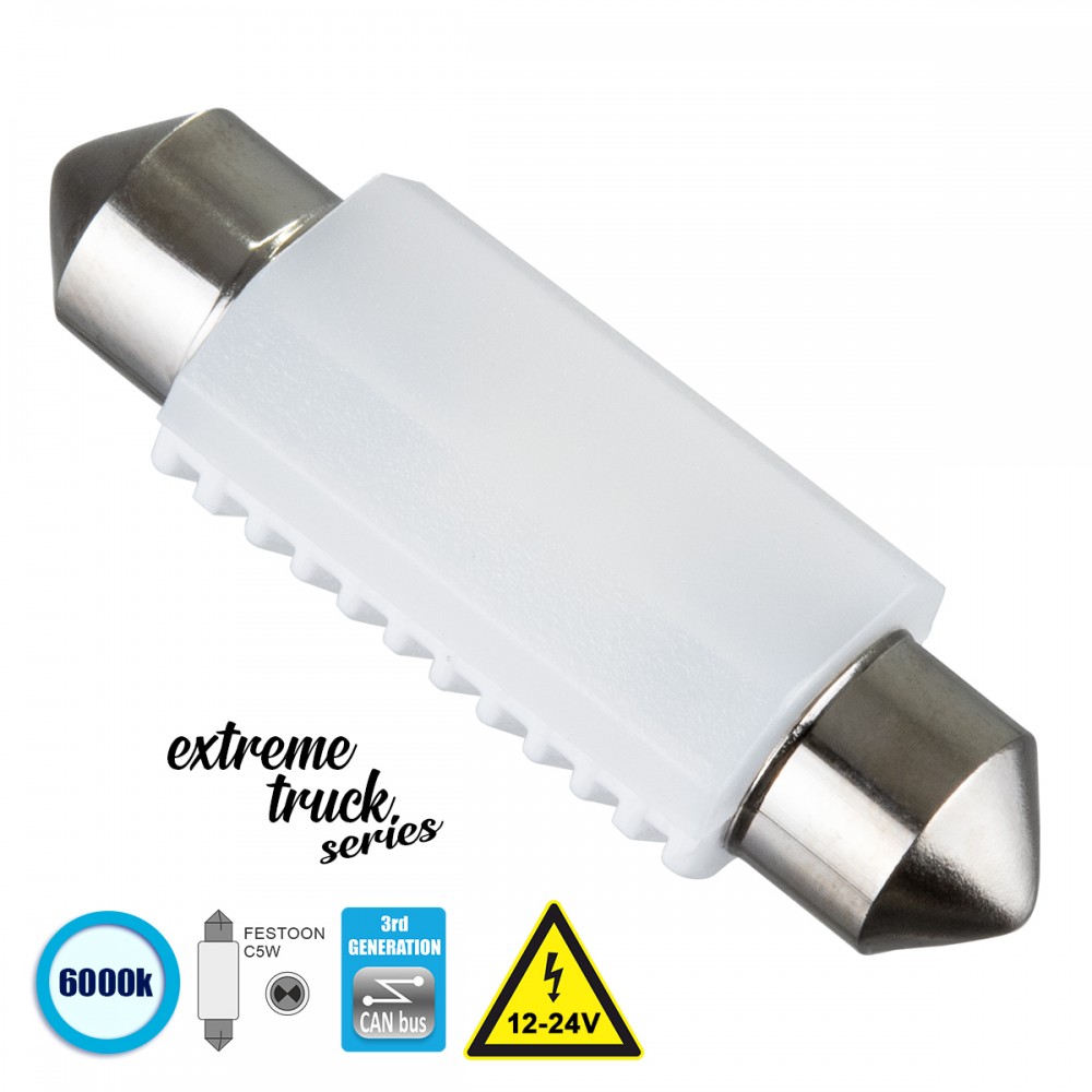 GloboStar® 81334 Λάμπα Αυτοκινήτου & Φορτηγού 39mm FESTOON - C5W 3rd Generation Can-Bus Extreme Truck Series LED 2 SMD 3030 3W 450lm 120° DC 12-24V IP20 Ψυχρό Λευκό 6000K - 81334 GloboStar® 81334 Λάμπα Αυτοκινήτου & Φορτηγού 39mm FESTOON - C5W 3rd Generation Can-Bus Extreme Truck Series LED 2 SMD 3030 3W 450lm 120° DC 12-24V IP20 Ψυχρό Λευκό 6000K - 81334