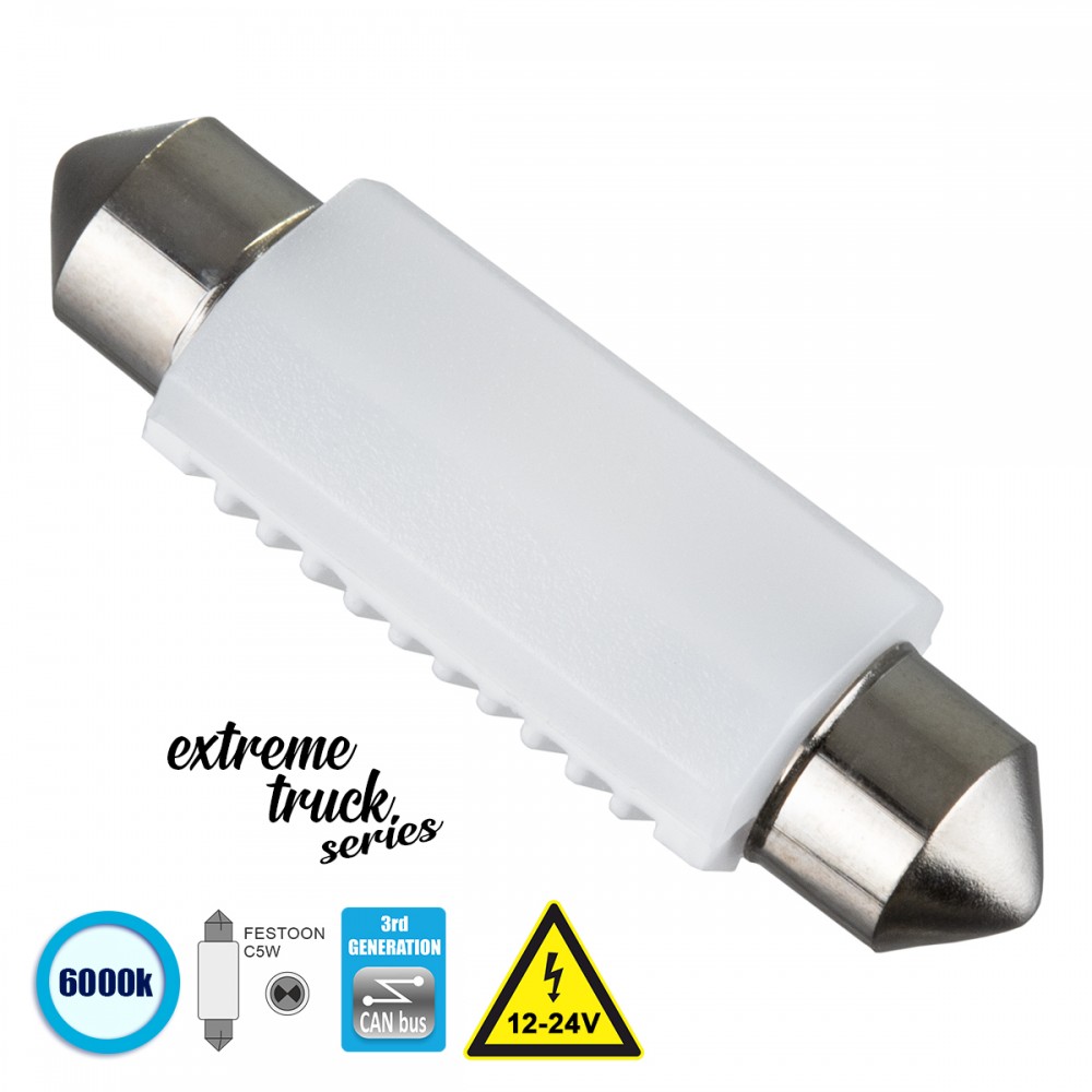 GloboStar® 81335 Λάμπα Αυτοκινήτου & Φορτηγού 42mm FESTOON - C5W 3rd Generation Can-Bus Extreme Truck Series LED 2 SMD 3030 3W 450lm 120° DC 12-24V IP20 Ψυχρό Λευκό 6000K - 81335 GloboStar® 81335 Λάμπα Αυτοκινήτου & Φορτηγού 42mm FESTOON - C5W 3rd Generation Can-Bus Extreme Truck Series LED 2 SMD 3030 3W 450lm 120° DC 12-24V IP20 Ψυχρό Λευκό 6000K - 81335