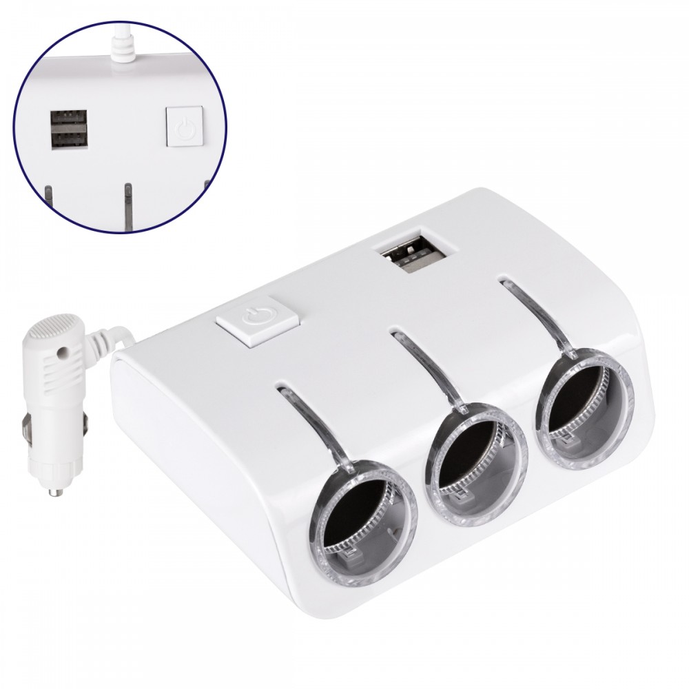 GloboStar® 81807 Πολύπριζο - Φορτιστής Αυτοκινήτου 2 x USB 3.1A & 3 x Θύρες Αναπτήρα Αυτοκινήτου DC 12-24V Max 60W Μαύρο Λευκό - 81807 GloboStar® 81807 Πολύπριζο - Φορτιστής Αυτοκινήτου 2 x USB 3.1A & 3 x Θύρες Αναπτήρα Αυτοκινήτου DC 12-24V Max 60W Μαύρο Λευκό - 81807