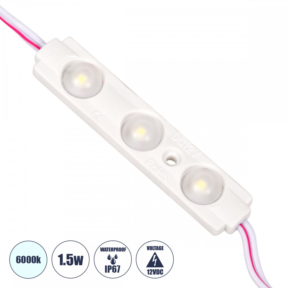 GloboStar® 73707 20 Τεμάχια x LED Modules 3 x SMD 5730 1.5W 180lm DC 12V Αδιάβροχο IP67 Ψυχρό Λευκό 6000K - 73707 GloboStar® 73707 20 Τεμάχια x LED Modules 3 x SMD 5730 1.5W 180lm DC 12V Αδιάβροχο IP67 Ψυχρό Λευκό 6000K - 73707