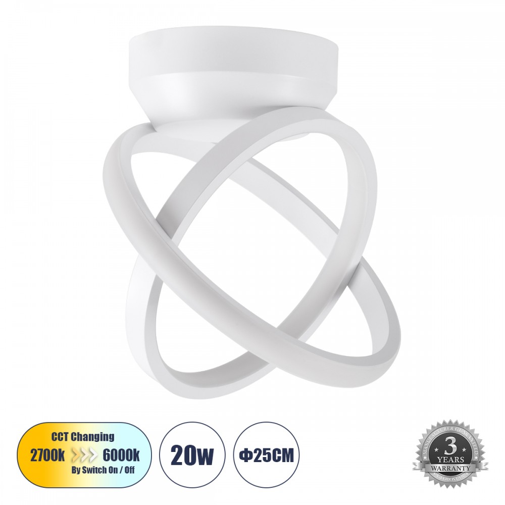 GloboStar® AMELIA 61053 Φωτιστικό Οροφής Design LED CCT 20W 2400lm 300° AC 220-240V - Εναλλαγή Φωτισμού μέσω Διακόπτη On/Off All In One Ψυχρό 6000k+Φυσικό 4500k+Θερμό 2700k Μ24.5 x Π16 x Υ25cm - Λευκό - 61053 GloboStar® AMELIA 61053 Φωτιστικό Οροφής Design LED CCT 20W 2400lm 300° AC 220-240V - Εναλλαγή Φωτισμού μέσω Διακόπτη On/Off All In One Ψυχρό 6000k+Φυσικό 4500k+Θερμό 2700k Μ24.5 x Π16 x Υ25cm - Λευκό - 61053