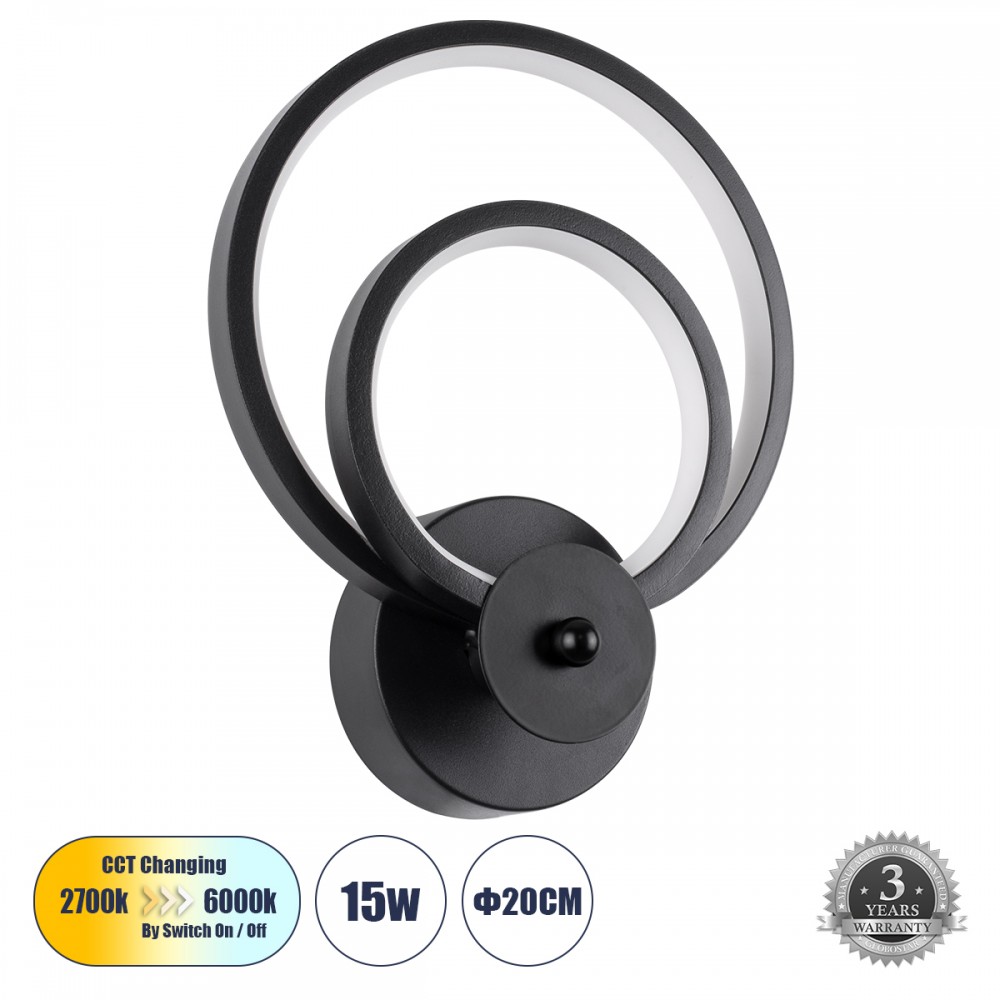 GloboStar® FREDDIE 61076 Φωτιστικό Τοίχου - Απλίκα Design LED CCT 15W 1800lm 300° AC 220-240V - Εναλλαγή Φωτισμού μέσω Διακόπτη On/Off All In One Ψυχρό 6000k+Φυσικό 4500k+Θερμό 2700k Μ20 x Π7.5 x Υ25cm - Μαύρο - 61076 GloboStar® FREDDIE 61076 Φωτιστικό Τοίχου - Απλίκα Design LED CCT 15W 1800lm 300° AC 220-240V - Εναλλαγή Φωτισμού μέσω Διακόπτη On/Off All In One Ψυχρό 6000k+Φυσικό 4500k+Θερμό 2700k Μ20 x Π7.5 x Υ25cm - Μαύρο - 61076