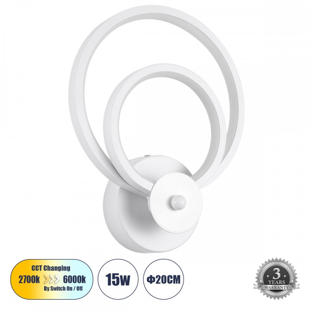 GloboStar® FREDDIE 61077 Φωτιστικό Τοίχου - Απλίκα Design LED CCT 15W 1800lm 300° AC 220-240V - Εναλλαγή Φωτισμού μέσω Διακόπτη On/Off All In One Ψυχρό 6000k+Φυσικό 4500k+Θερμό 2700k Μ20 x Π7.5 x Υ25cm - Λευκό - 61077 GloboStar® FREDDIE 61077 Φωτιστικό Τοίχου - Απλίκα Design LED CCT 15W 1800lm 300° AC 220-240V - Εναλλαγή Φωτισμού μέσω Διακόπτη On/Off All In One Ψυχρό 6000k+Φυσικό 4500k+Θερμό 2700k Μ20 x Π7.5 x Υ25cm - Λευκό - 61077