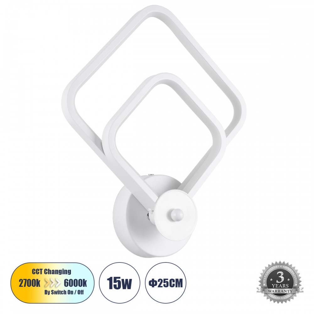 GloboStar® ANNA 61086 Φωτιστικό Τοίχου - Απλίκα Design LED CCT 15W 1800lm 300° AC 220-240V - Εναλλαγή Φωτισμού μέσω Διακόπτη On/Off All In One Ψυχρό 6000k+Φυσικό 4500k+Θερμό 2700k Μ25 x Π8 x Υ30cm - Λευκό - 61086 GloboStar® ANNA 61086 Φωτιστικό Τοίχου - Απλίκα Design LED CCT 15W 1800lm 300° AC 220-240V - Εναλλαγή Φωτισμού μέσω Διακόπτη On/Off All In One Ψυχρό 6000k+Φυσικό 4500k+Θερμό 2700k Μ25 x Π8 x Υ30cm - Λευκό - 61086