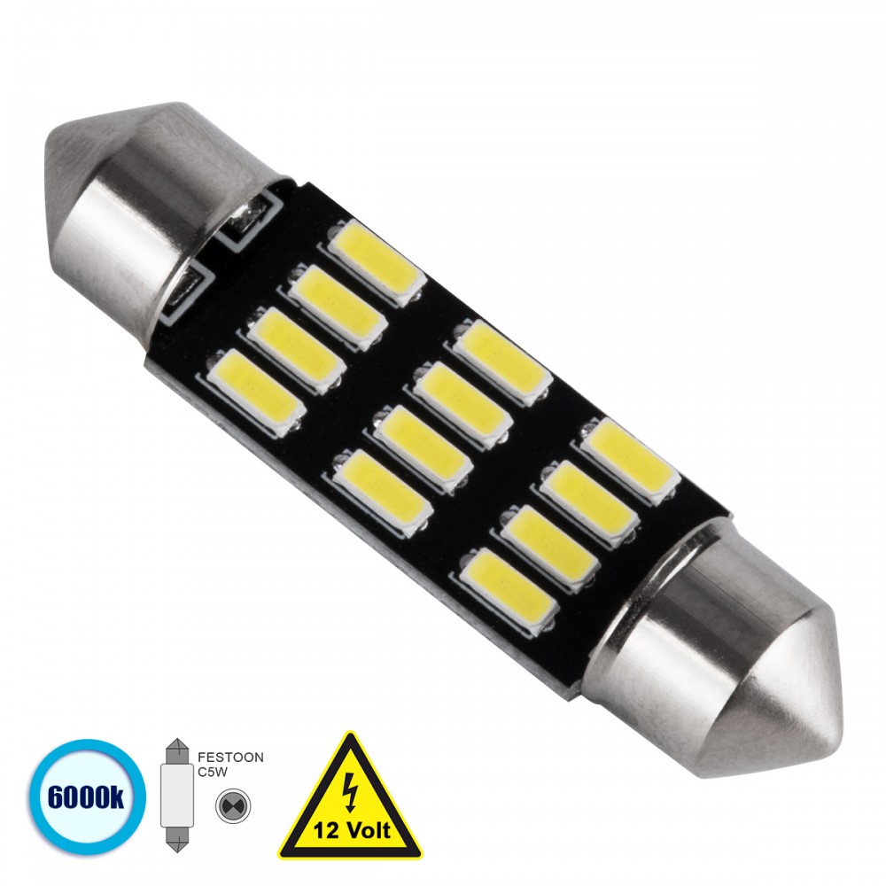GloboStar® 81303 Λάμπα Αυτοκίνητου 39mm FESTOON - C5W LED 12 SMD 5630 6W 900lm 120° DC 12V IP20 Ψυχρό Λευκό 6000K - 81303 GloboStar® 81303 Λάμπα Αυτοκίνητου 39mm FESTOON - C5W LED 12 SMD 5630 6W 900lm 120° DC 12V IP20 Ψυχρό Λευκό 6000K - 81303