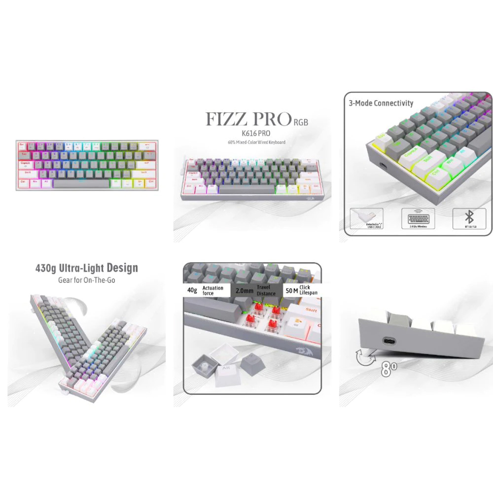 Gaming πληκτρολόγιο - Redragon K616-RGB Fizz Pro (Grey/White) - 28.01.0011 Gaming πληκτρολόγιο - Redragon K616-RGB Fizz Pro (Grey/White) - 28.01.0011