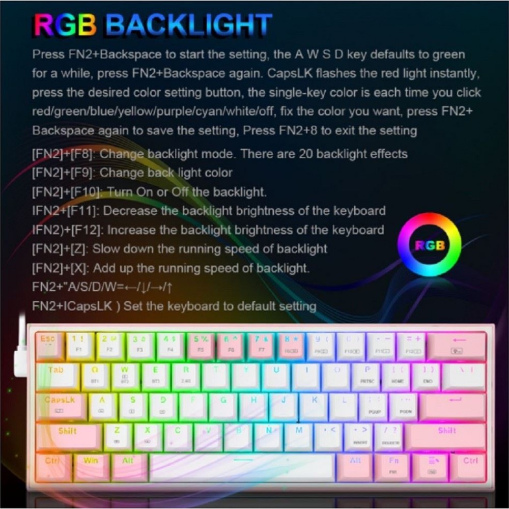 Gaming πληκτρολόγιο - Redragon K616-RGB Fizz Pro (Pink/White) - 28.01.0010 Gaming πληκτρολόγιο - Redragon K616-RGB Fizz Pro (Pink/White) - 28.01.0010