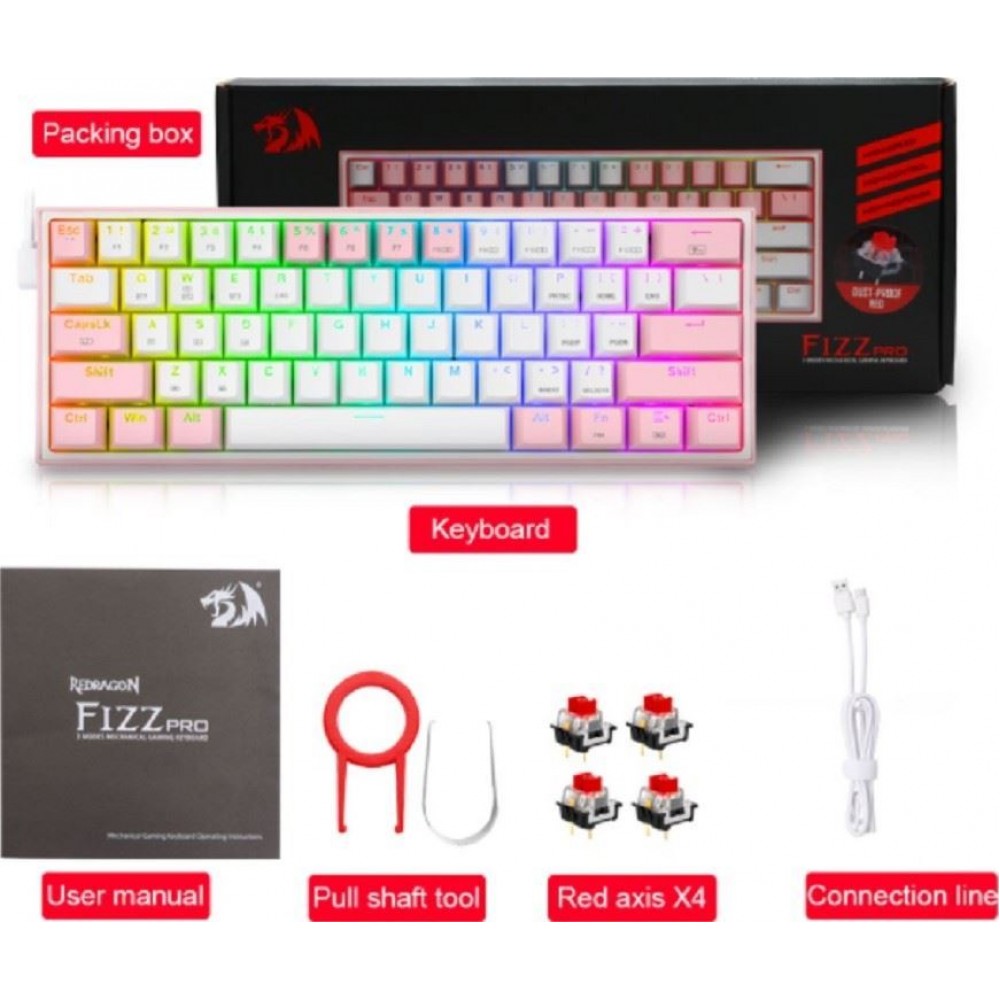 Gaming πληκτρολόγιο - Redragon K616-RGB Fizz Pro (Pink/White) - 28.01.0010 Gaming πληκτρολόγιο - Redragon K616-RGB Fizz Pro (Pink/White) - 28.01.0010