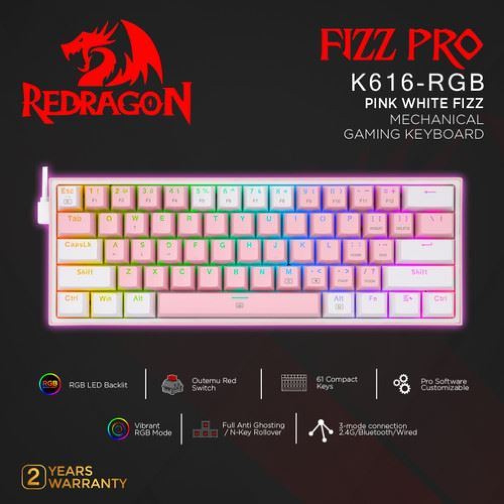 Gaming πληκτρολόγιο - Redragon K616-RGB Fizz Pro (Pink/White) - 28.01.0010 Gaming πληκτρολόγιο - Redragon K616-RGB Fizz Pro (Pink/White) - 28.01.0010