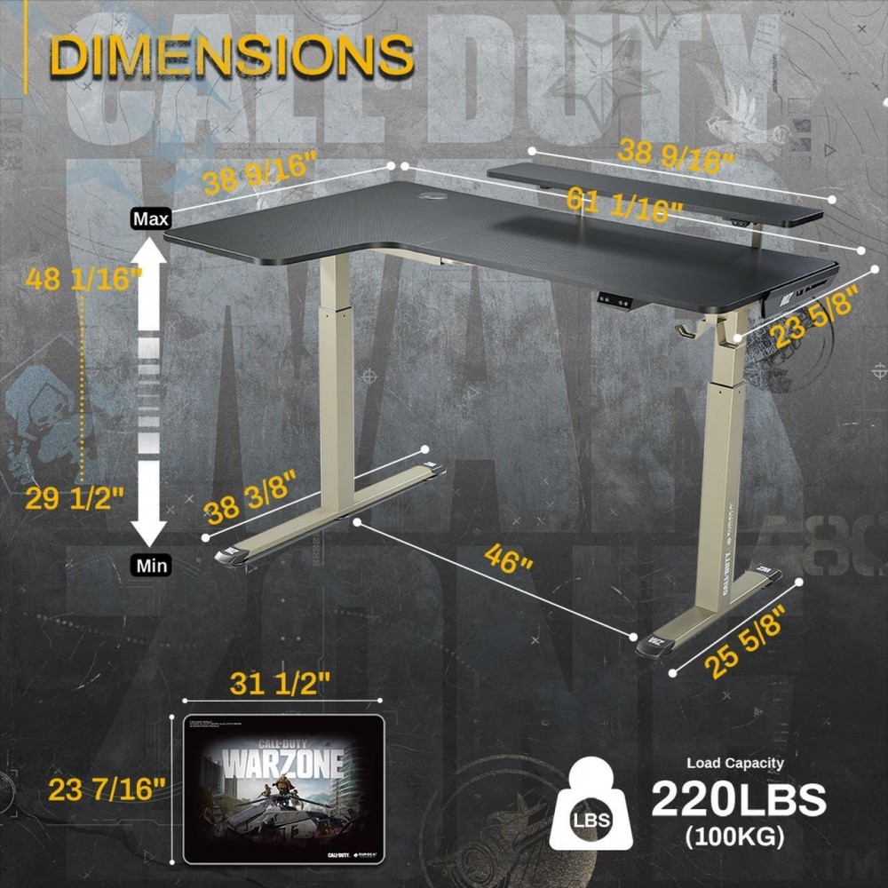 Gaming Γραφείο - Eureka Ergonomic® COD-003-GB-L-US 155x96.5x73.6cm - 22.05.0003 Gaming Γραφείο - Eureka Ergonomic® COD-003-GB-L-US 155x96.5x73.6cm - 22.05.0003