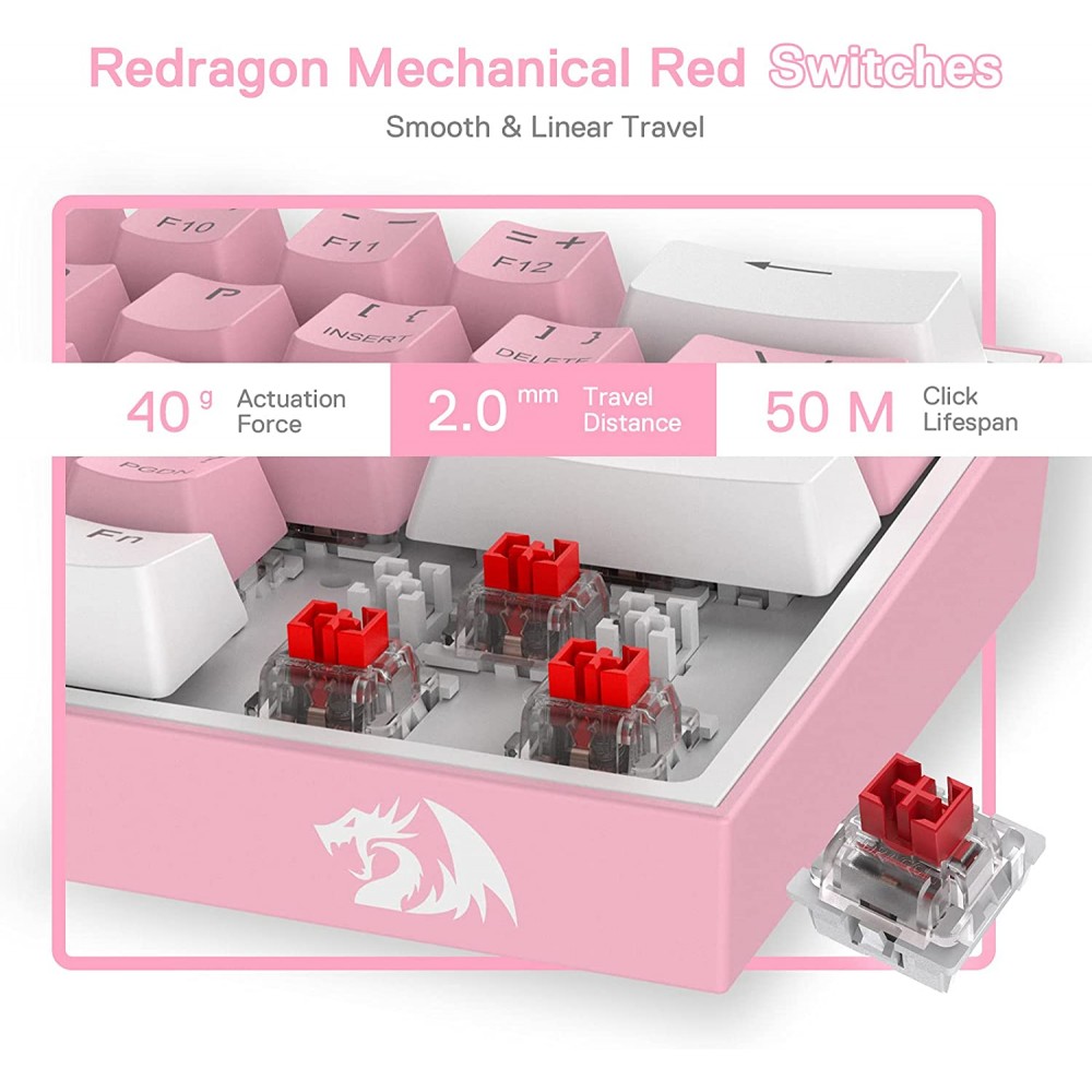 Gaming πληκτρολόγιο - Redragon K617 Fizz (White/Pink) Gaming πληκτρολόγιο - Redragon K617 Fizz (White/Pink)