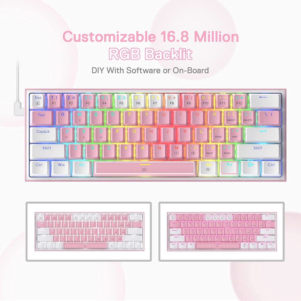 Gaming πληκτρολόγιο - Redragon K617 Fizz (White/Pink) Gaming πληκτρολόγιο - Redragon K617 Fizz (White/Pink)
