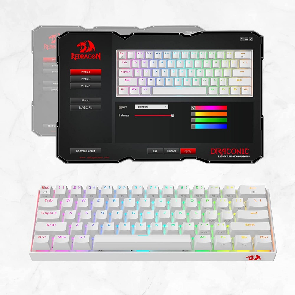 Gaming πληκτρολόγιο - Redragon K530W RGB Draconic Pro White (Custom Brown) Gaming πληκτρολόγιο - Redragon K530W RGB Draconic Pro White (Custom Brown)