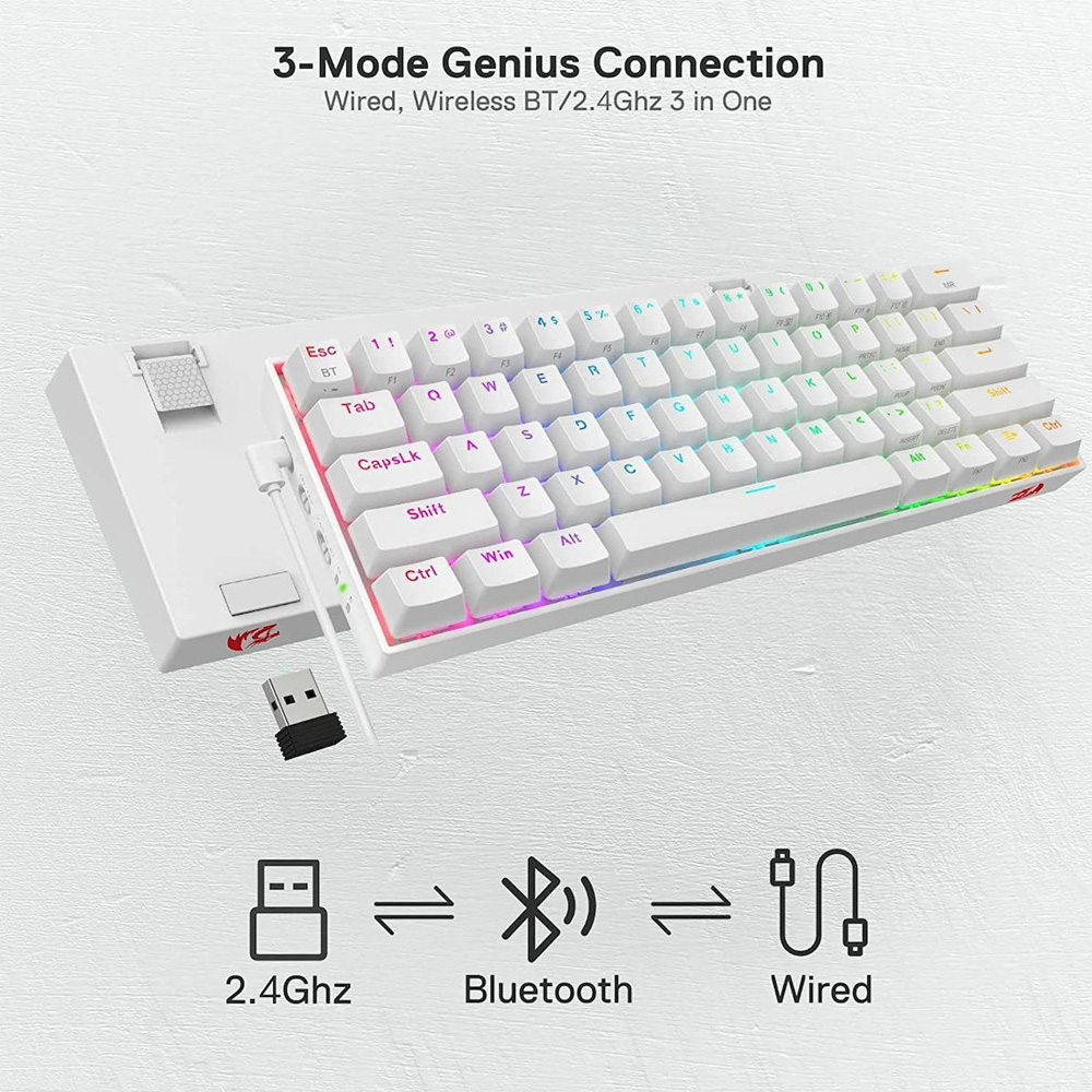Gaming πληκτρολόγιο - Redragon K530W RGB Draconic Pro White (Custom Brown) Gaming πληκτρολόγιο - Redragon K530W RGB Draconic Pro White (Custom Brown)